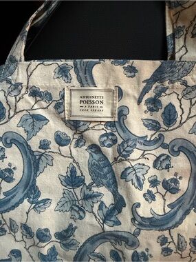 Sezane x Poisson Blue & White Canvas Tote Bag NWOT Beach Bag